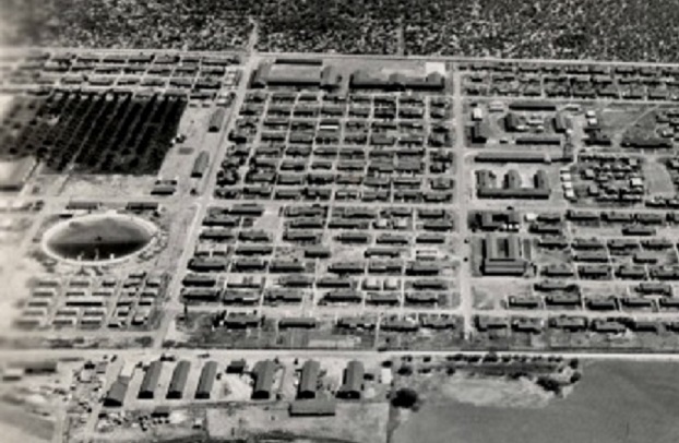 Overhead shot of Crystal City Internment Camp near Crystal City, Texas