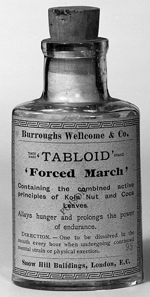 Small glass bottle of Forced March cocaine tablets