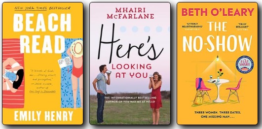 Book jackets for Beach Read, Here's Looking at You, and The No-Show