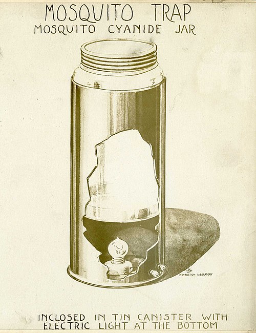 A drawing of a jar with cyanide made to catch mosquitos