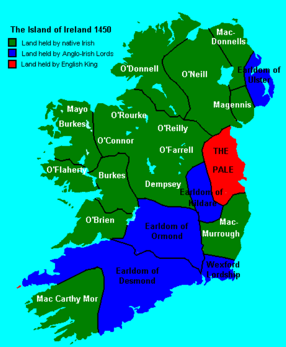 Map of Ireland c. 1450 showing the Pale